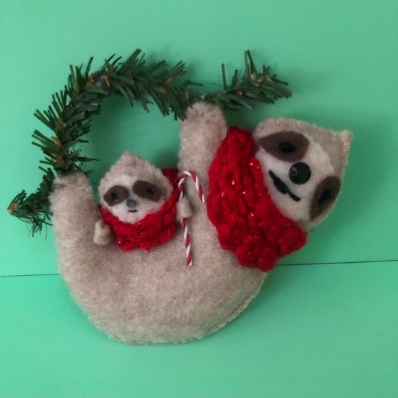 Sloth Momma and baby Ornament Felt Hand-sewn - Picture 1 of 4